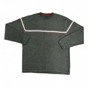 Point Zero Y2K Men's Dark Gray Sweatshirt with Red and White Stripes